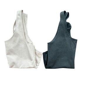 Aritzia Wilfred Free Black and Cream Bodysuit Set Scoop Neck Size Large